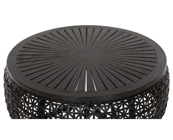 Coffee table Rimini large,35x&Oslash;100 cm, Black rattan, wooden top