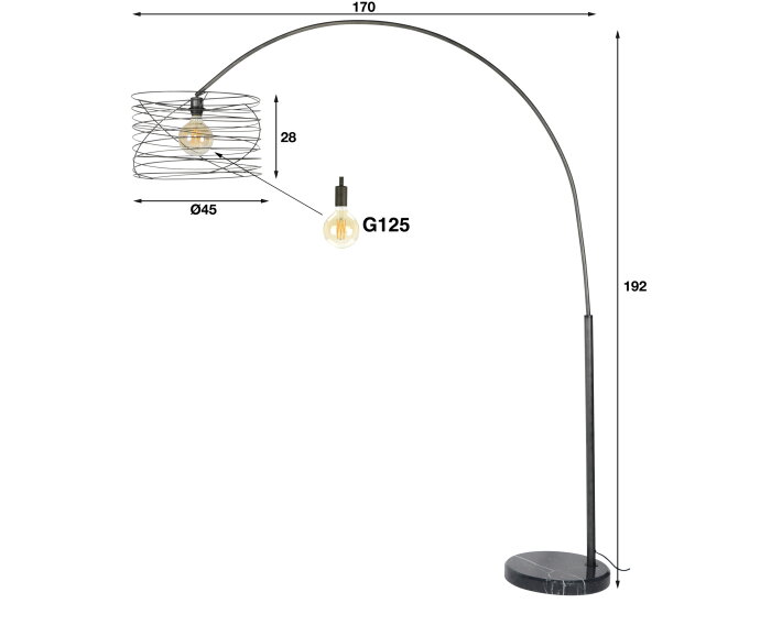 Booglamp &Oslash;45 curl - Charcoal