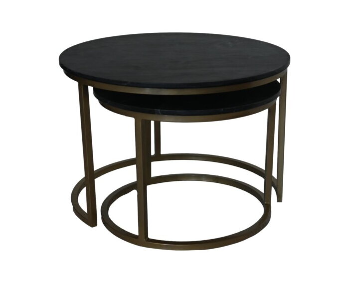 HSM Collection-Ronde Bijzettafel Ronin S/2-ø70x47/ø55x41-Zwart/Goud-Marmer/Metaal