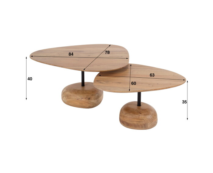 Salontafel set/2 driehoekig blad - Massief acacia naturel