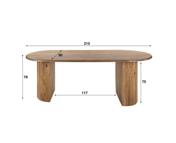 Eettafel Wave ovaal 215 cm Massief mango - zandkleur