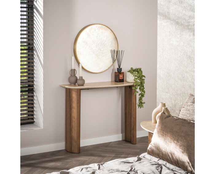 Kaptafel curvo Romano travertin keramiek - 100x35x76 cm - Japandi