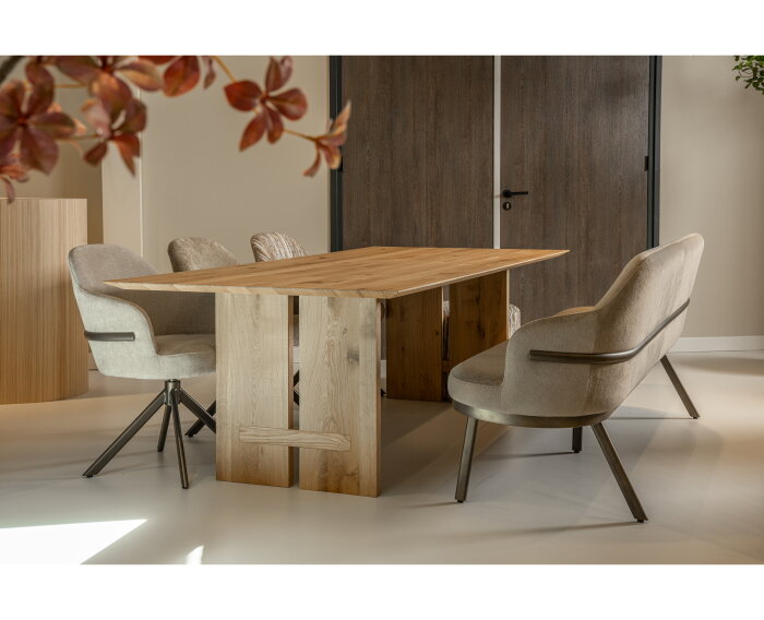 Eetkamerbank New York - Lana taupe 12 - anodic bruin - 180 cm