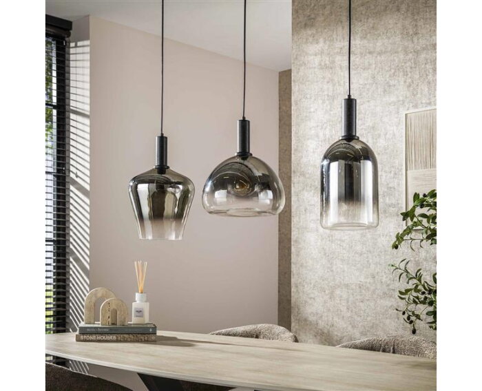 Hanglamp 3L mix grey shaded - Artic zwart