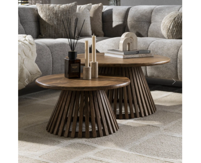 Salontafel Tweak cone rond set van 2 - mangohout - Naturel - 80x80x40 cm