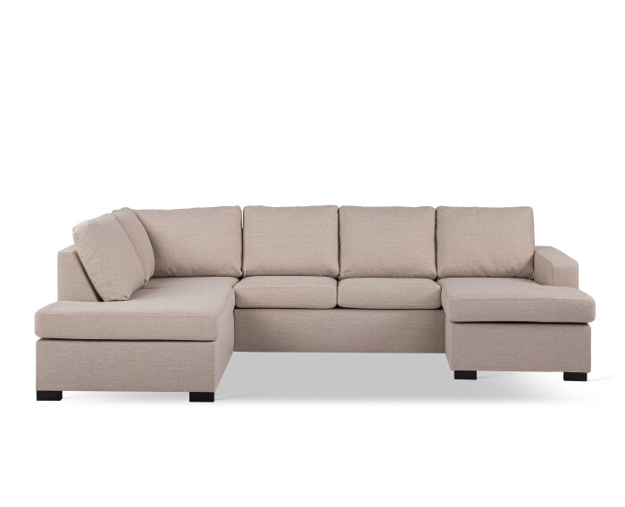 U-bank Eleven Links By-Olaf – Stof Inari 22 Beige – Ruime 3-zits met extra loungegedeelte – 285 x 199 cm