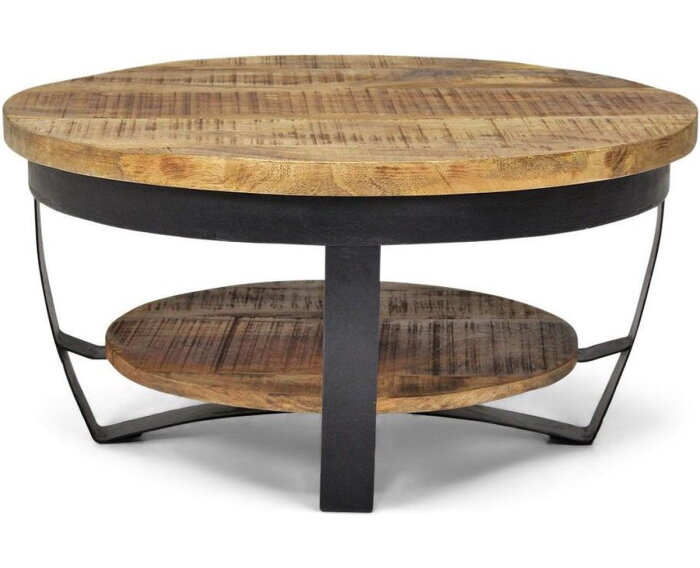 Salontafel Paras Rond mangohout 70x70x35 CM - Bijzettafel - Woonkamer - Duurzaam - Metaal - Naturel