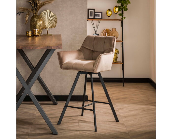 Barstoel raster draaibaar -  Velours champagne
