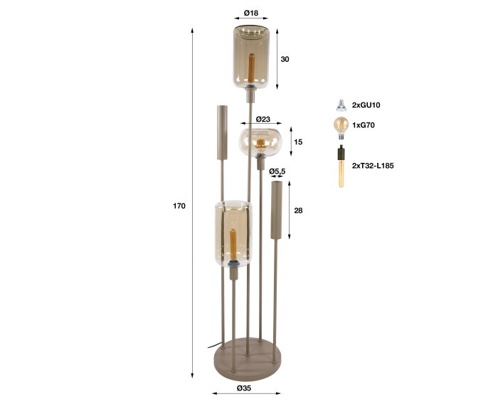 Vloerlamp Serene getrapt 2+3L - Beige