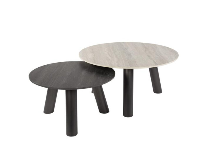 Salontafel set/2 rond Twin - 3D ceramic mix travertine