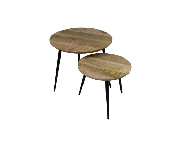 Salontafel Bern rond - ø45x38 - Naturel/zwart - Mangohout/metaal