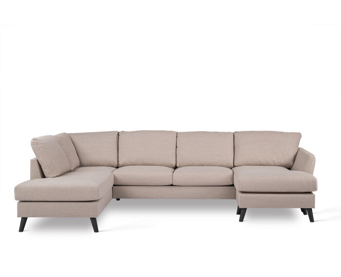 U-bank Lexington Links By-Olaf – Stof Inari 22 Beige – Houten Poten – Royale Hoekbank – 310 x 196 cm
