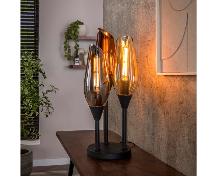 Tafellamp Cocoon 3L mix glass zwart &ndash; hotel chique design - 25x35x59 cm