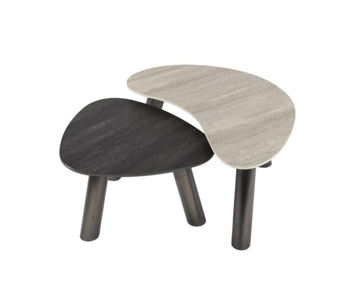Salontafel set/2 organisch Twin - 3D ceramic mix travertine