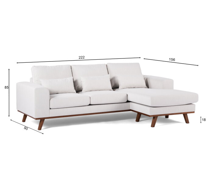 BY-OLAF Hoekbank Borneo met Chaise Longue – links of rechts - Beige Stof Melva 02 – 222x156 cm