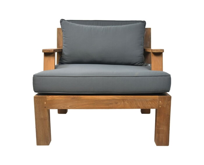 Tuin Sofa met armsteun en kussenset - 80x79x83 - Naturel/grijs - Teak