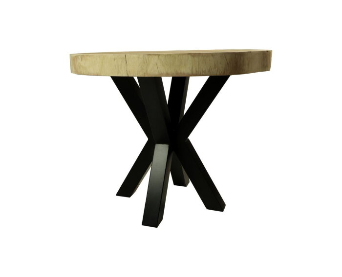 Tafel rond munggur  - 80x80x76 - Naturel/zwart - Massief munggurhout/metaal