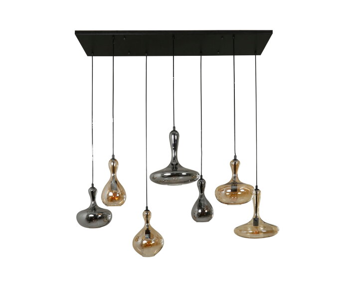 Hanglamp karaf 7 lampen - amber/zwart