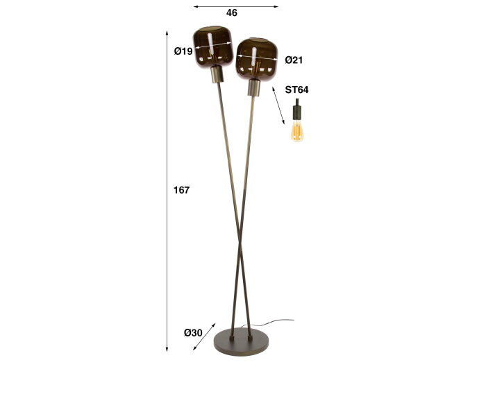 Vloerlamp 2L Bronza - Sienna brown