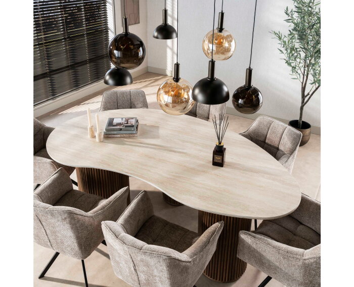 Eettafel Kuho organisch travertin keramiek 215x120 cm - Japandi