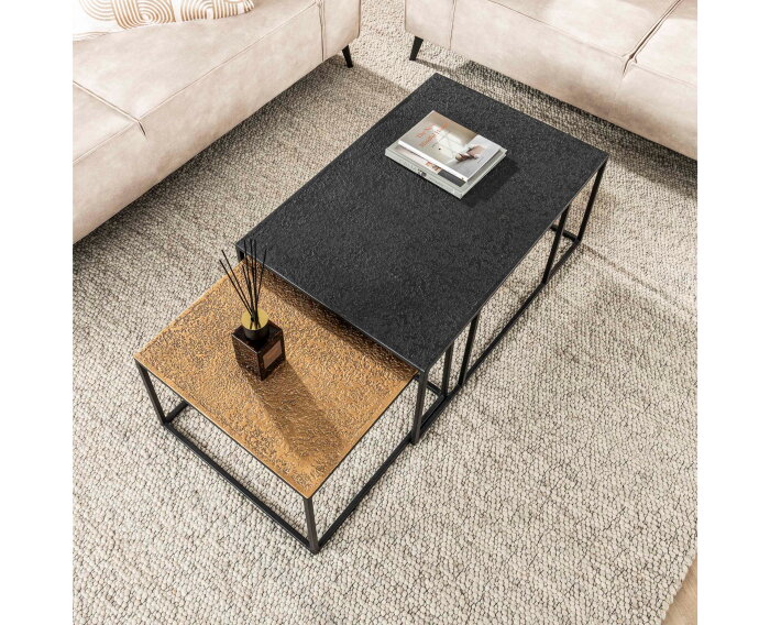Salontafel Burlington set van 2 rechthoek Metallic - zwart/brass