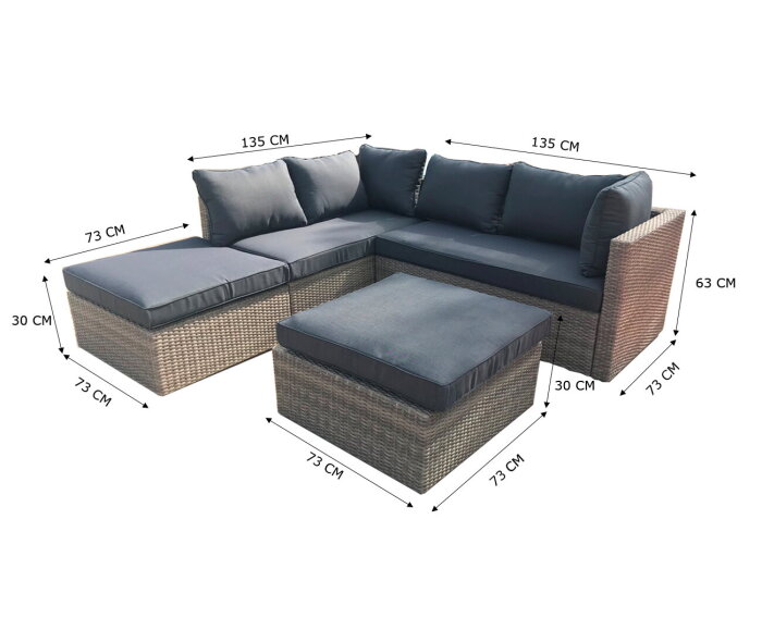 ALMADIA MODULO LOUNGE CORNER SET  -  NATURAL KOBO GREY -  DARK GREY