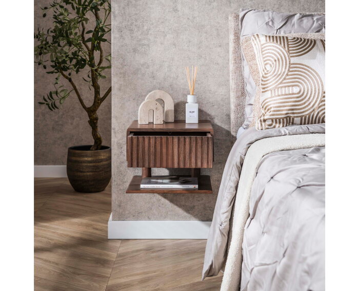 Nachtkastje 1L shelve Carve - Massief acacia drift brown