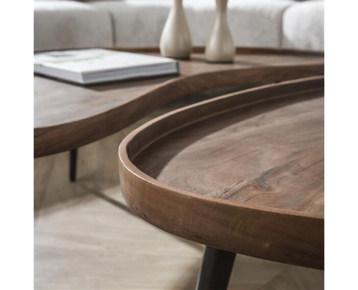 Salontafel set/2 Carve organic - Massief acacia drift brown