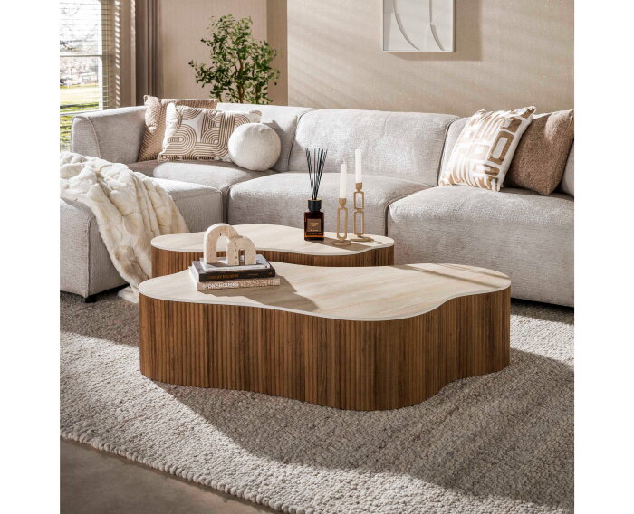 Salontafel Ceramo grande set/2 - 3D keramiek travertin