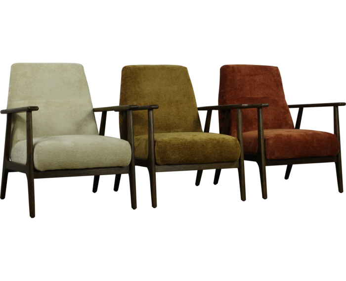 Fauteuil Fenna stof Stella Natural 1 beige met houten armleuningen