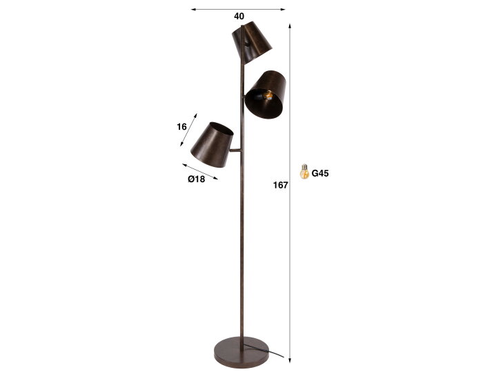 Vloerlamp Kinetic 3L - Urban bruin