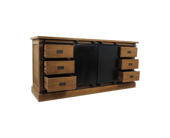 Dressoir Blackburn - 220x50x85 - Naturel/zwart - Teak/metaal