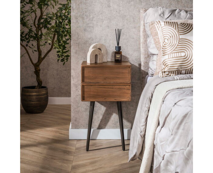 Nachtkastje 2L Frame - Massief acacia drift brown