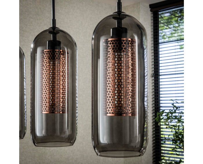 Hanglamp Rafael smoke glas metaal 4 lampen - zwart