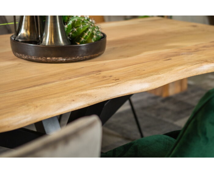 Boomstam eettafel massief acaciahout met spinpoot - 220x100 cm