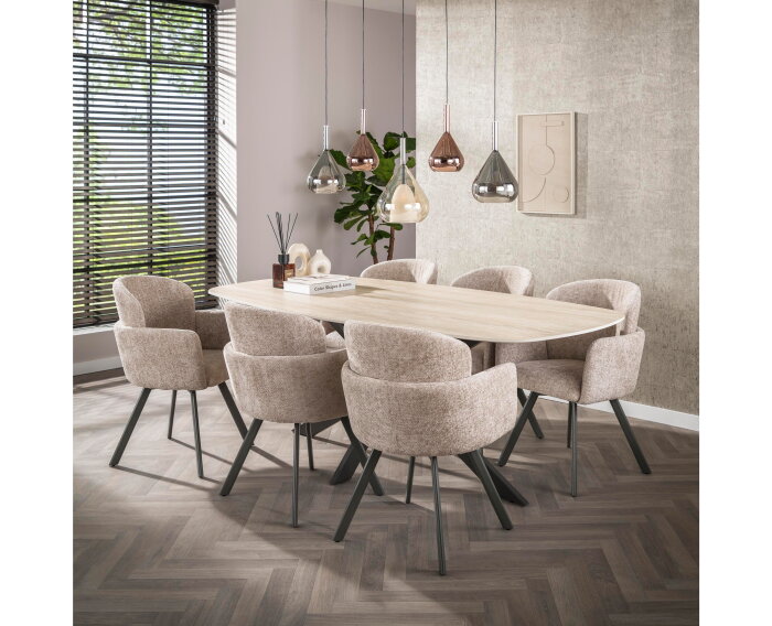 Eettafel Romano Deens ovaal travertin keramiek 215 cm - Beige