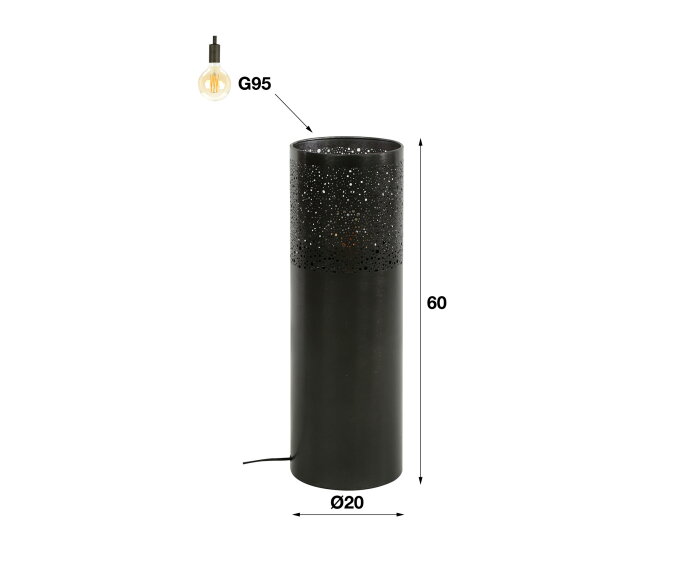 Vloerlamp &Oslash;20 cilinder 60cm - Zwart nikkel