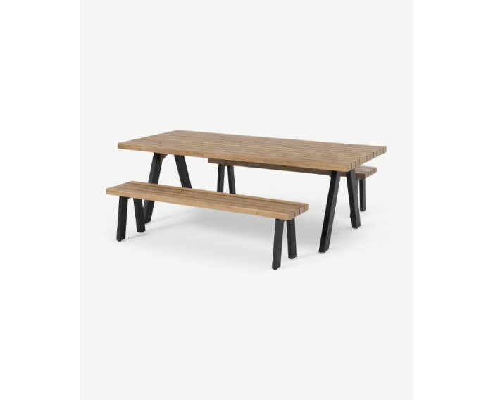 BOSCO DINING BENCH SET (000314) / ALU POWDER COATED BLACK / WOOD ACACIA LIGHT TEAK LOOK