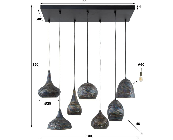 Hanglamp Punch mix 7 lampen - Zwart bruin