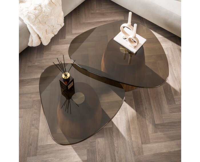 Salontafel Tinto driehoekig glas set van 2 - Brons glas