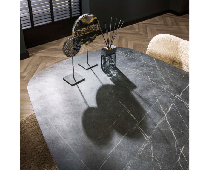 Eettafel Marquina Deens ovaal melamine 180 cm - marmerlook