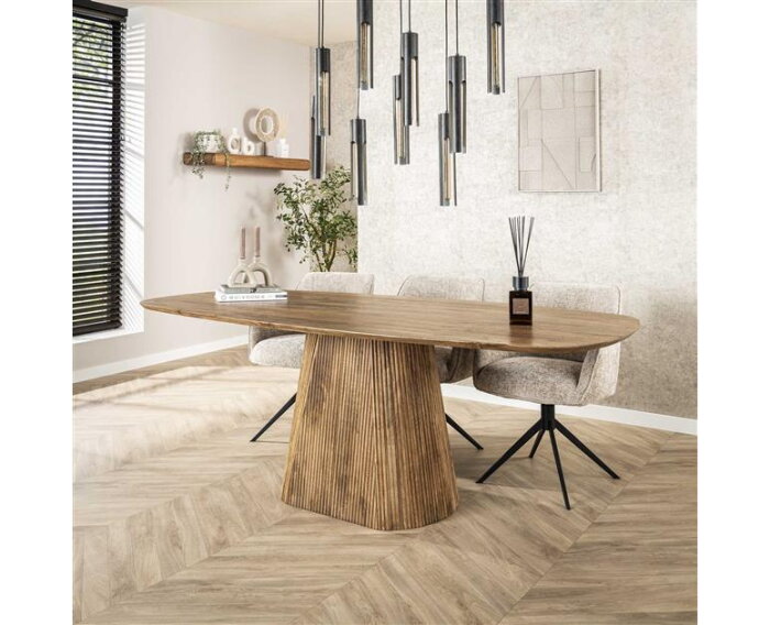 Eetkamertafel 215 wave centrale poot - Massief mango zandkleur