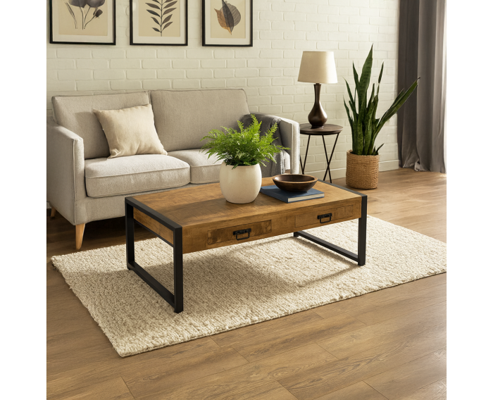 Salontafel Britt mangohout met 2 Lades 140x80 cm