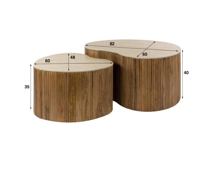 Salontafel set2 niervormig Nuovo travertin - Massief mango zand