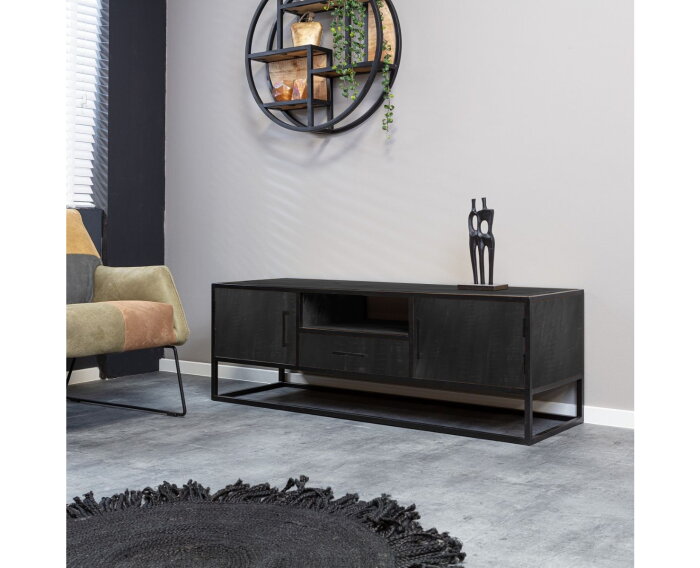Tv meubel Denver Black 145 cm | Mangohout en staal