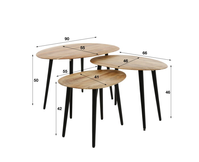 Salontafel set/3 organisch - Massief acacia naturel