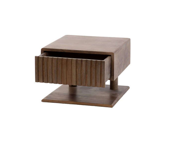 Nachtkastje 1L shelve Carve - Massief acacia drift brown