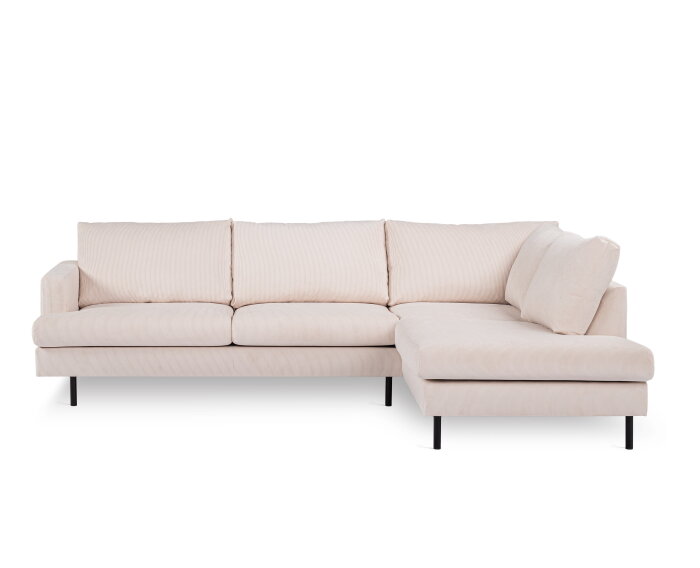Hoekbank Caspian rechts By-Olaf – Stof Fjord Beige ribstof – Metalen Poten – 3-zits Hoekbank - 264x186 cm