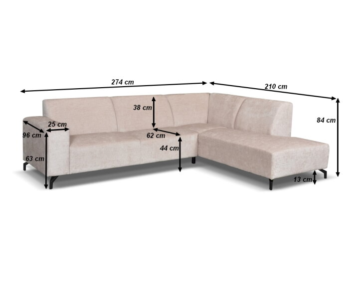 Hoekbank Milena Beige - Astra 3 &ndash; Ottomane Rechts &ndash; 274x210 cm