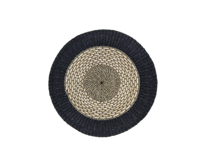 Vloerkleed Malibu - ø100 cm - raffia/zeegras - naturel/zwart